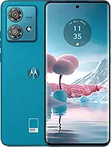 a blue motorola phone with a clock on the screen